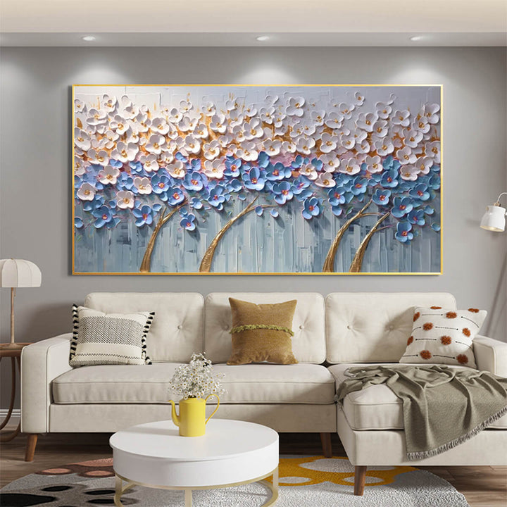 Modern Flower Tree Painting | Blue & White Wall Art #AA 298