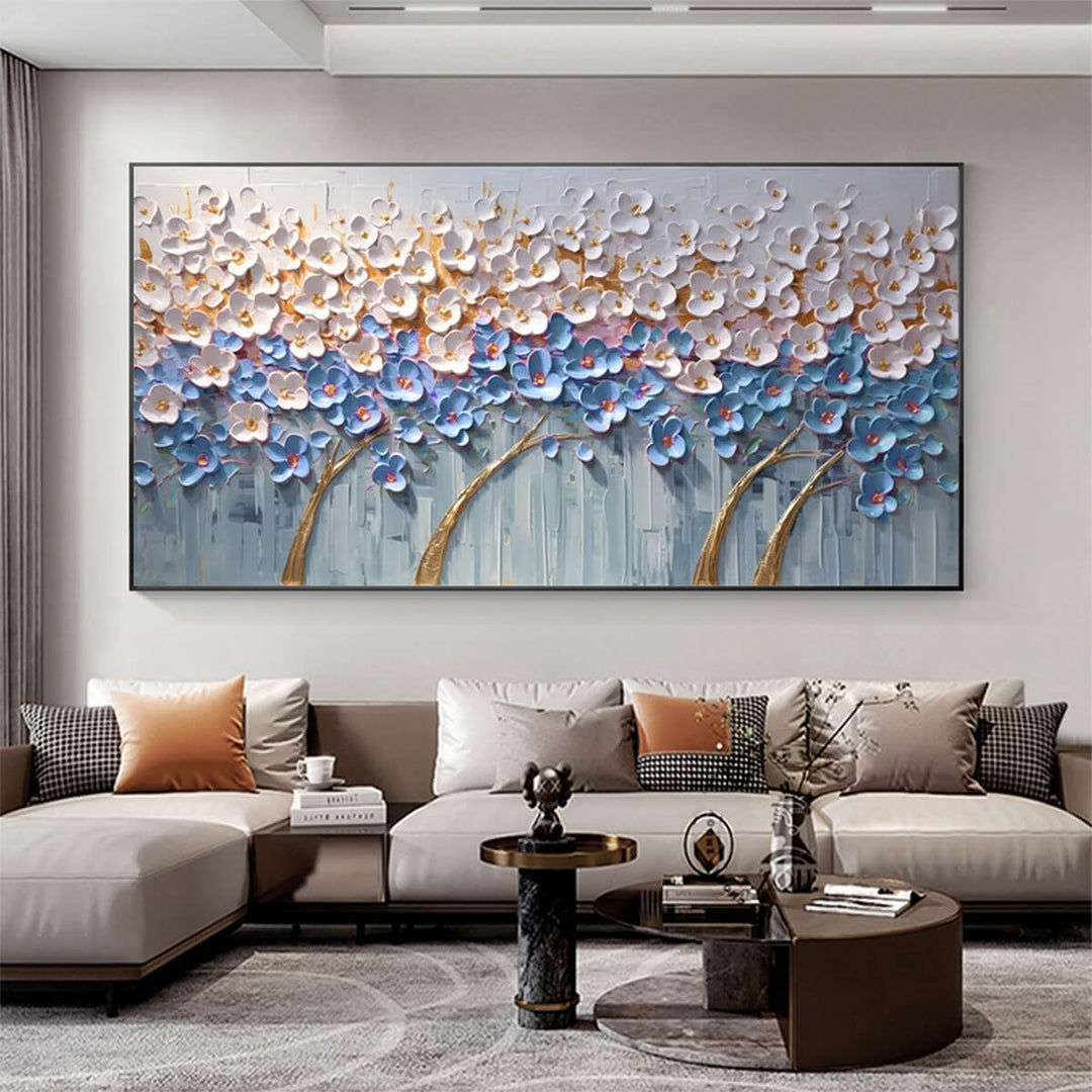 Modern Flower Tree Painting | Blue & White Wall Art #AA 298