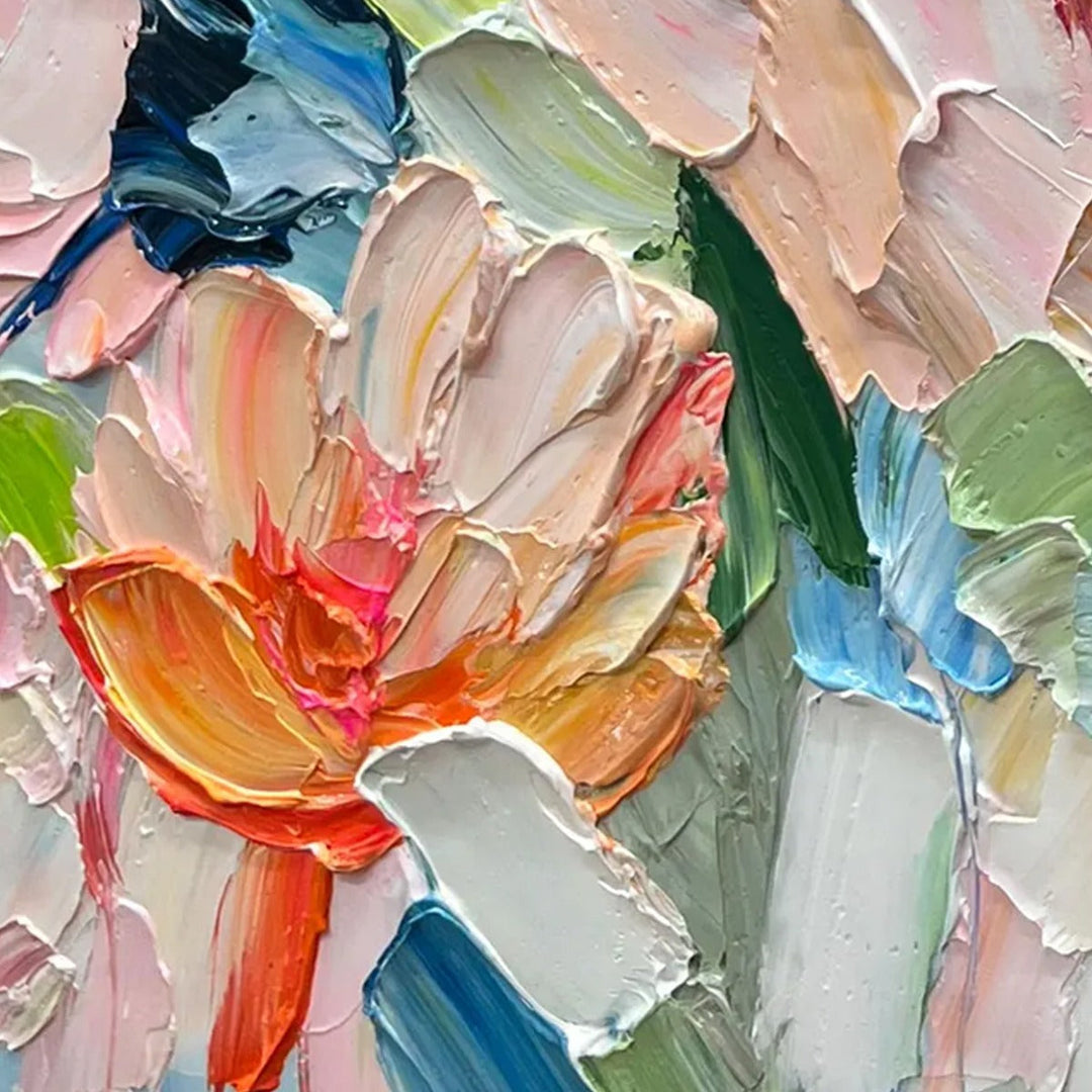 BLOSSOM CHORALE: Textured Impressionist Floral Diptych Oil Painting