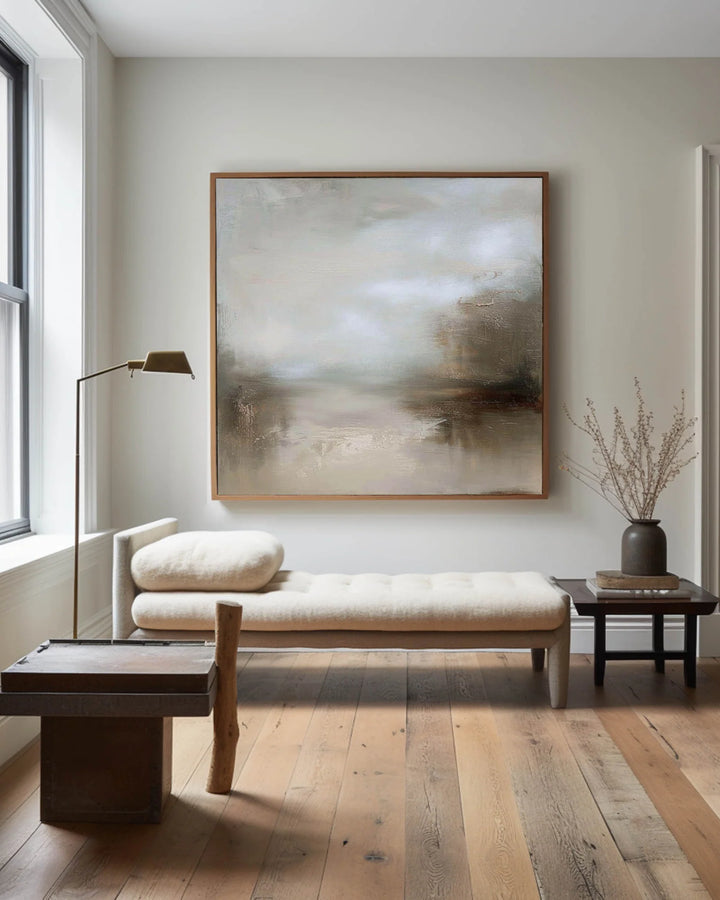 Ethereal Seclusion – Neutral Abstract Hand-Painted Oil Painting