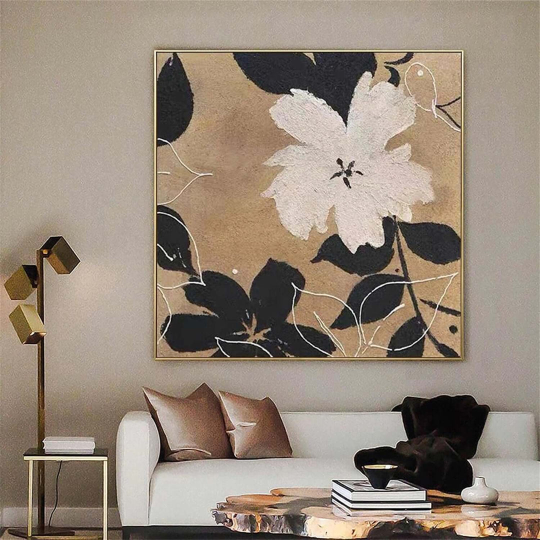 Sepia Magnolia – Abstract Floral Hand-Painted Oil Painting