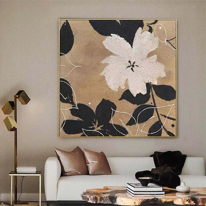 Sepia Magnolia – Abstract Floral Hand-Painted Oil Painting