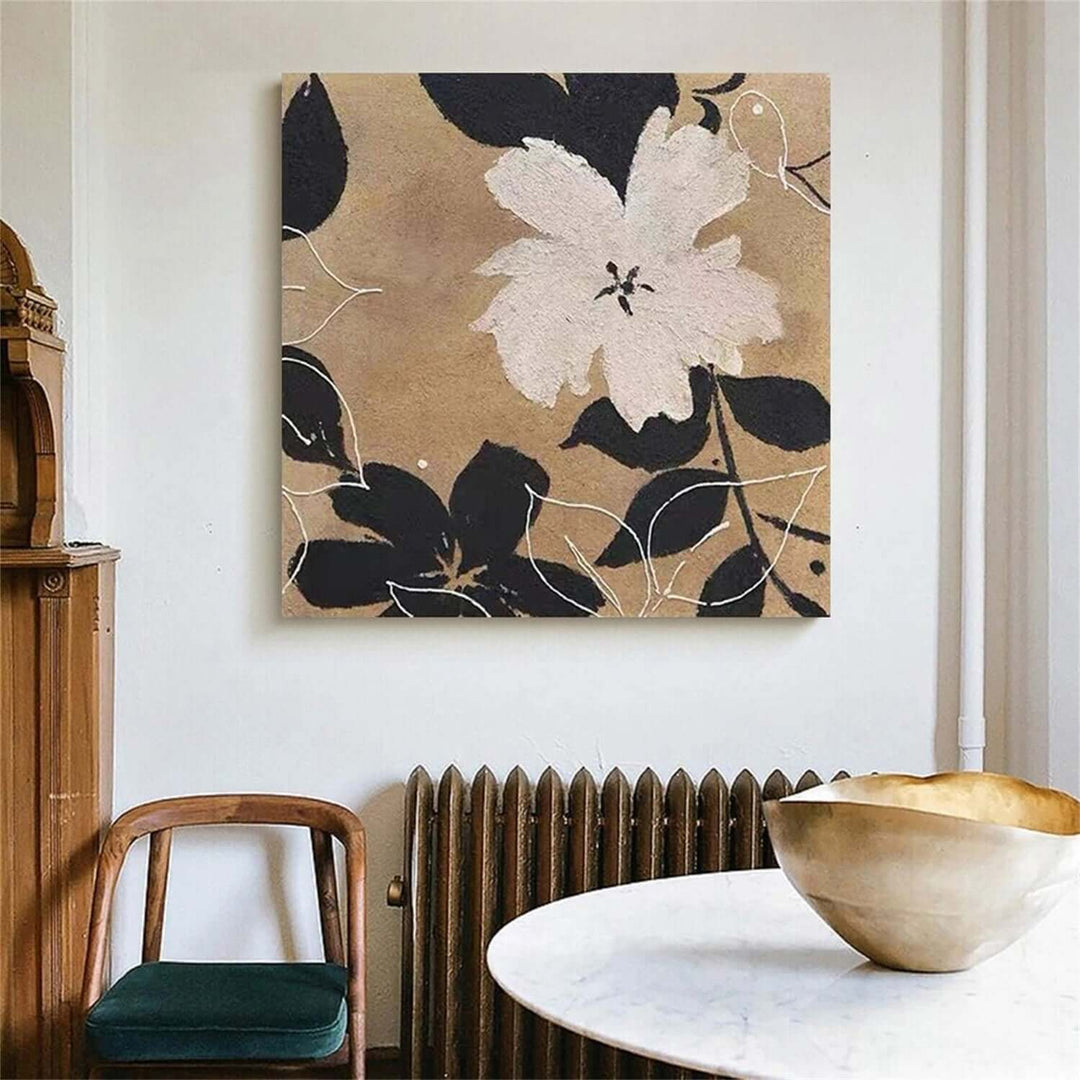 Sepia Magnolia – Abstract Floral Hand-Painted Oil Painting