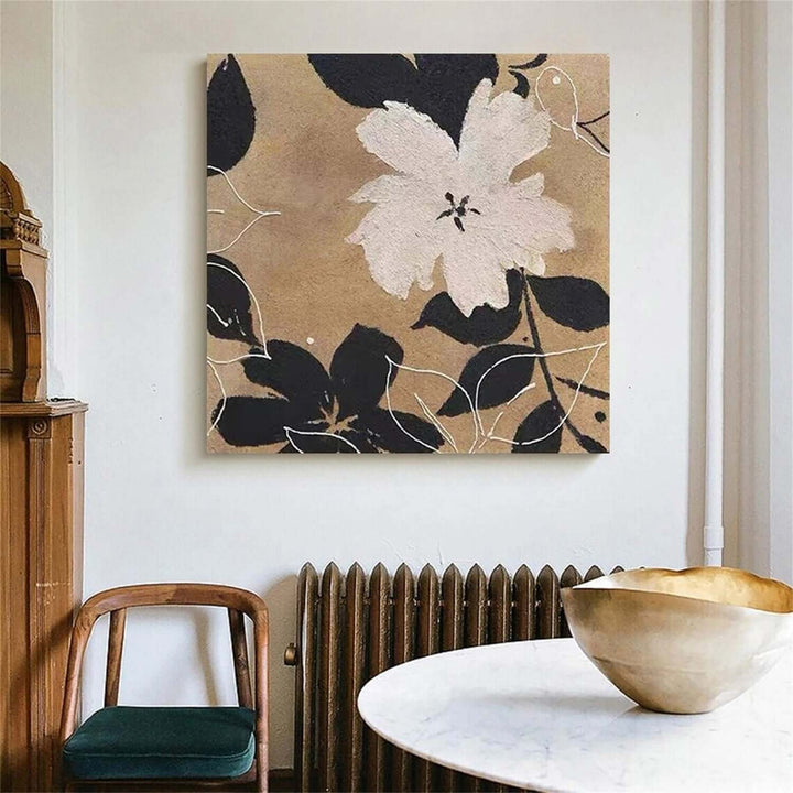 Sepia Magnolia – Abstract Floral Hand-Painted Oil Painting