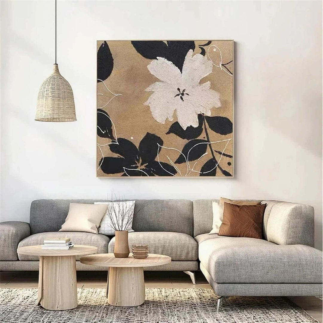 Sepia Magnolia – Abstract Floral Hand-Painted Oil Painting