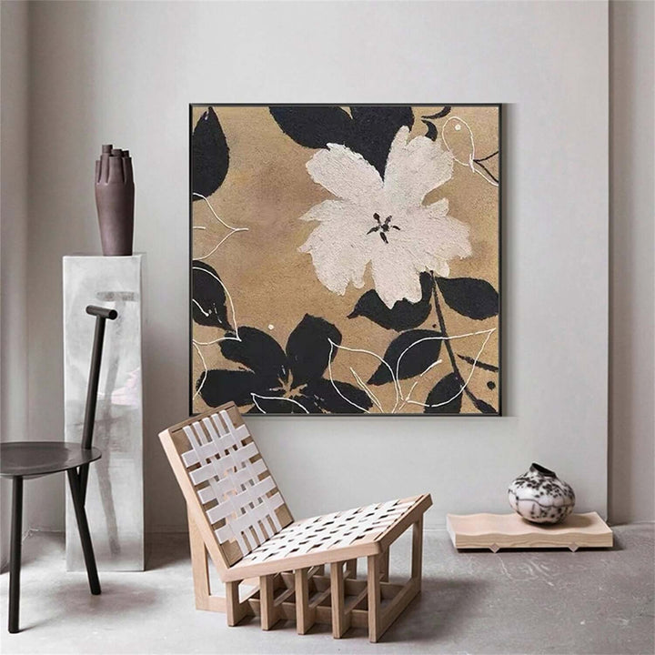 Sepia Magnolia – Abstract Floral Hand-Painted Oil Painting