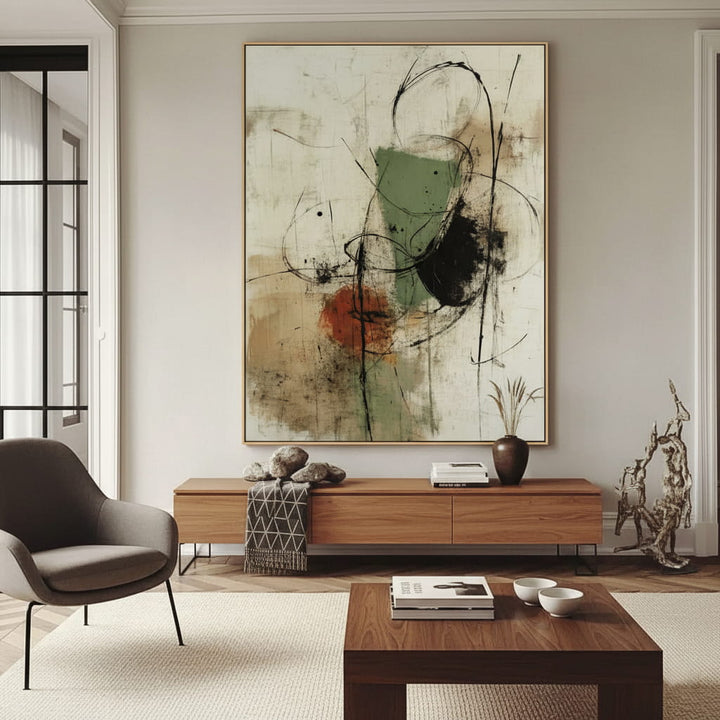 Veridian Trace – Gestural Hand-Painted Oil Painting