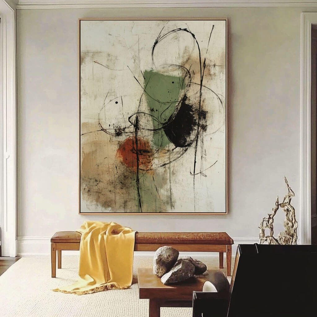 Veridian Trace – Gestural Hand-Painted Oil Painting