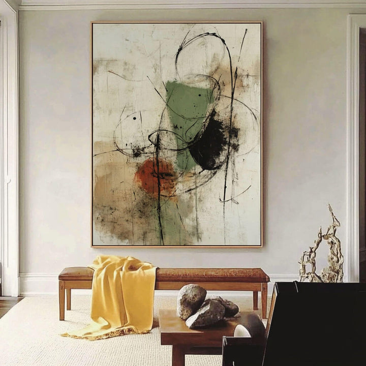 Veridian Trace – Gestural Hand-Painted Oil Painting