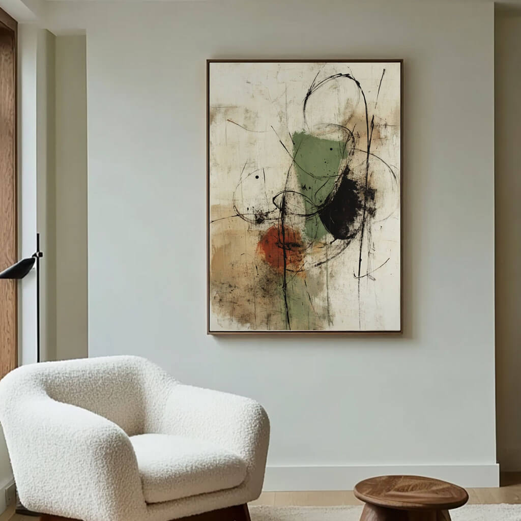 Veridian Trace – Gestural Hand-Painted Oil Painting