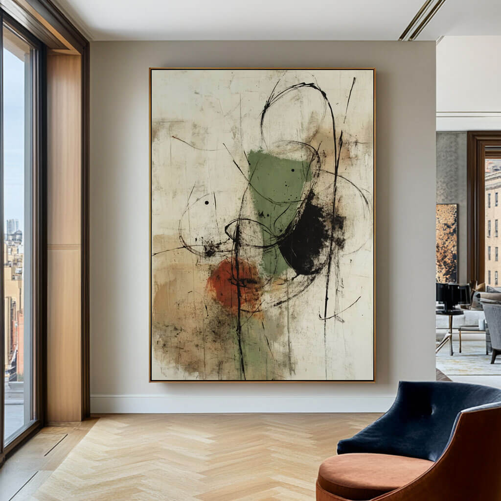 Veridian Trace – Gestural Hand-Painted Oil Painting