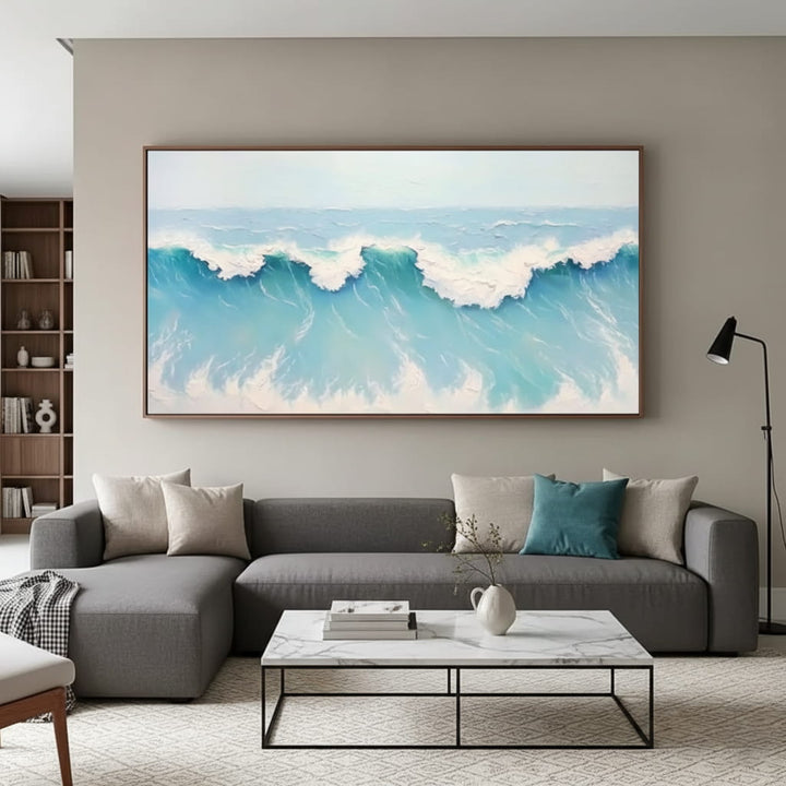 Aqua Veil – Textured Wave Hand-Painted Oil Painting