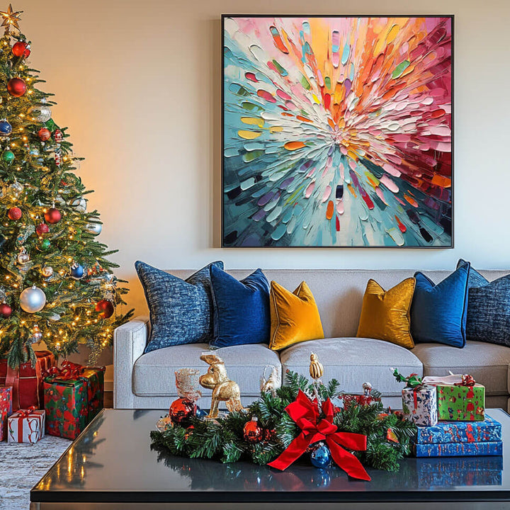 Chromatic Burst – Radial Hand-Painted Oil Painting