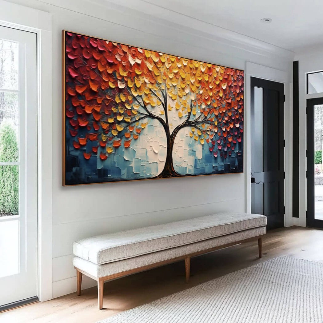 Ember Bloom – Textured Tree Hand-Painted Oil Painting