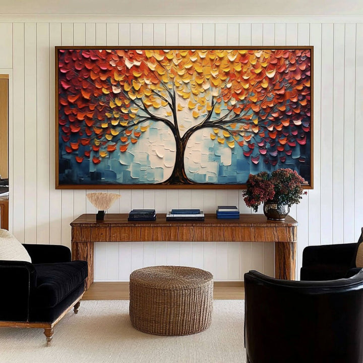 Ember Bloom – Textured Tree Hand-Painted Oil Painting