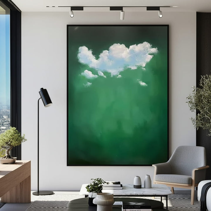 Emerald Gloom – Abstract Cloud Hand-Painted Oil Painting