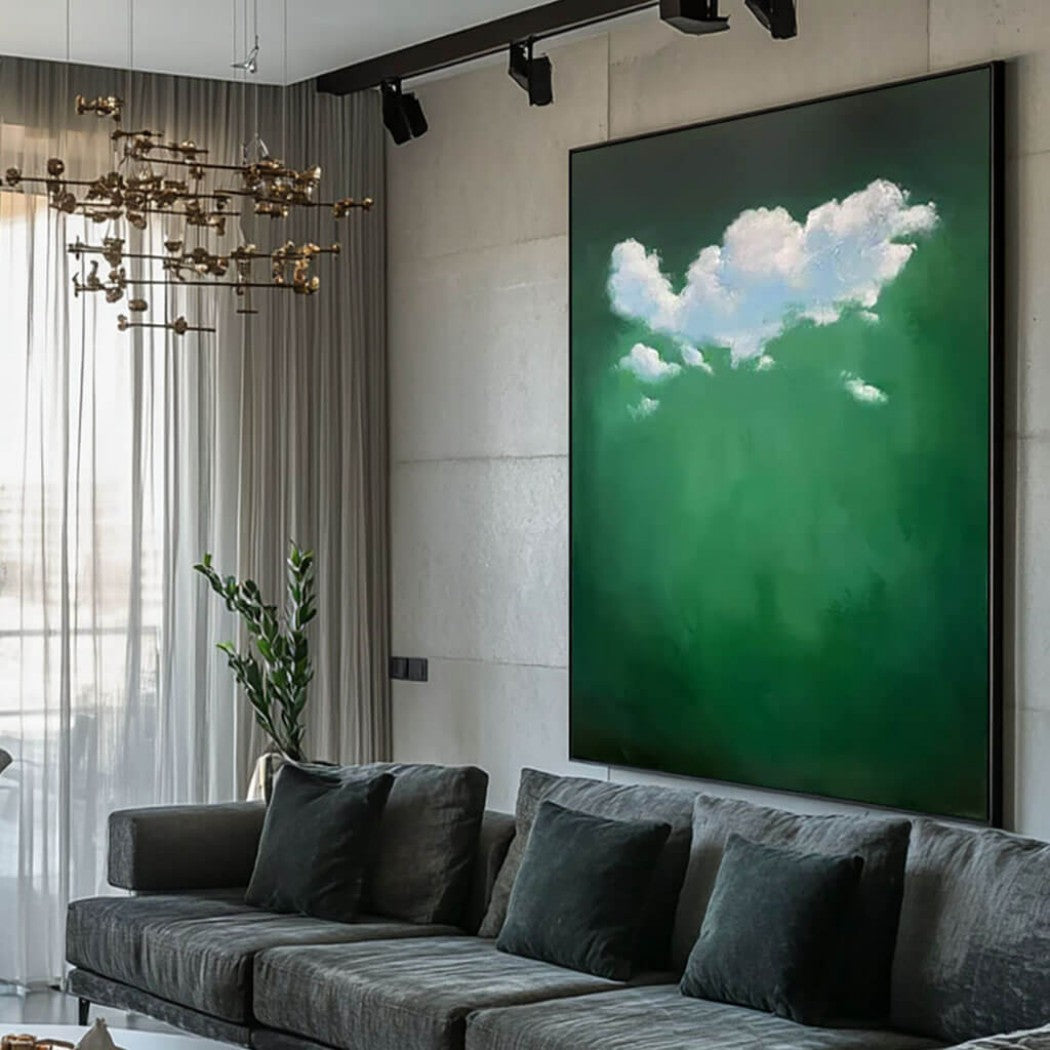 Emerald Gloom – Abstract Cloud Hand-Painted Oil Painting