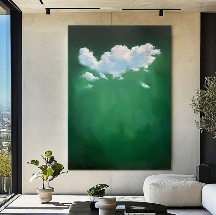 Emerald Gloom – Abstract Cloud Hand-Painted Oil Painting