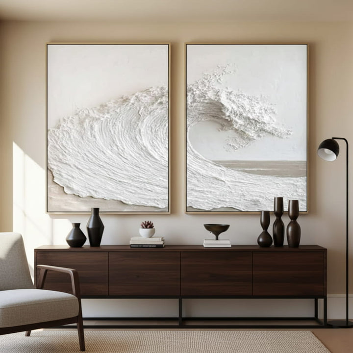 Foam Sculpture – Textured Wave Hand-Painted Diptych
