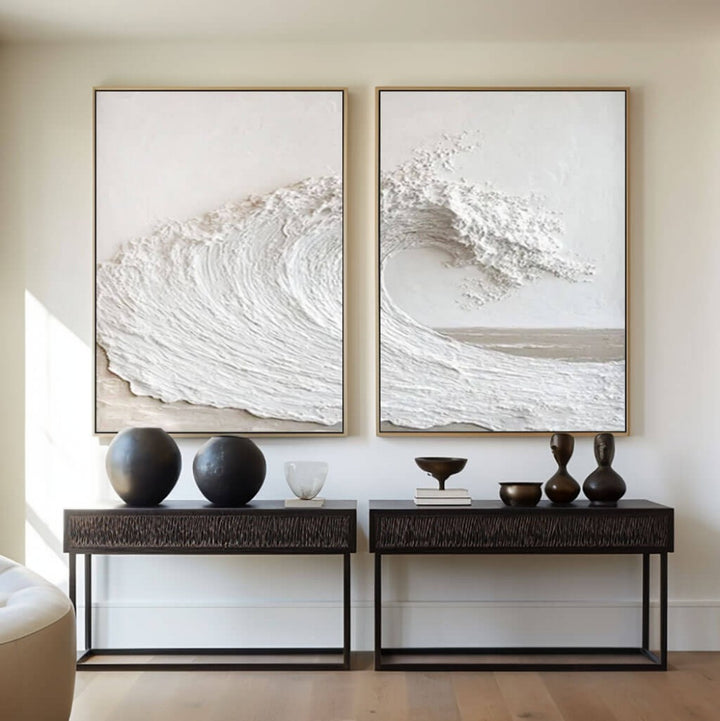 Foam Sculpture – Textured Wave Hand-Painted Diptych