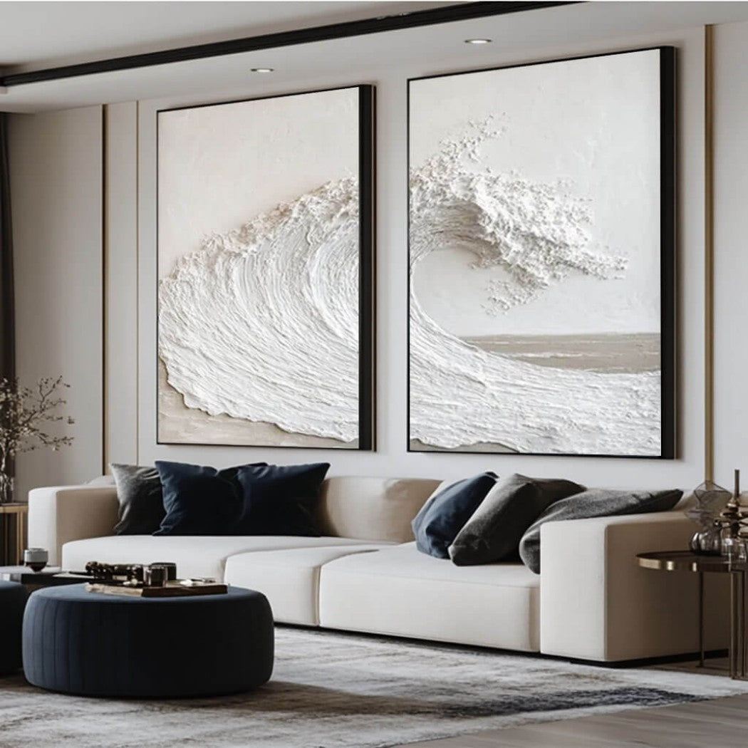 Foam Sculpture – Textured Wave Hand-Painted Diptych