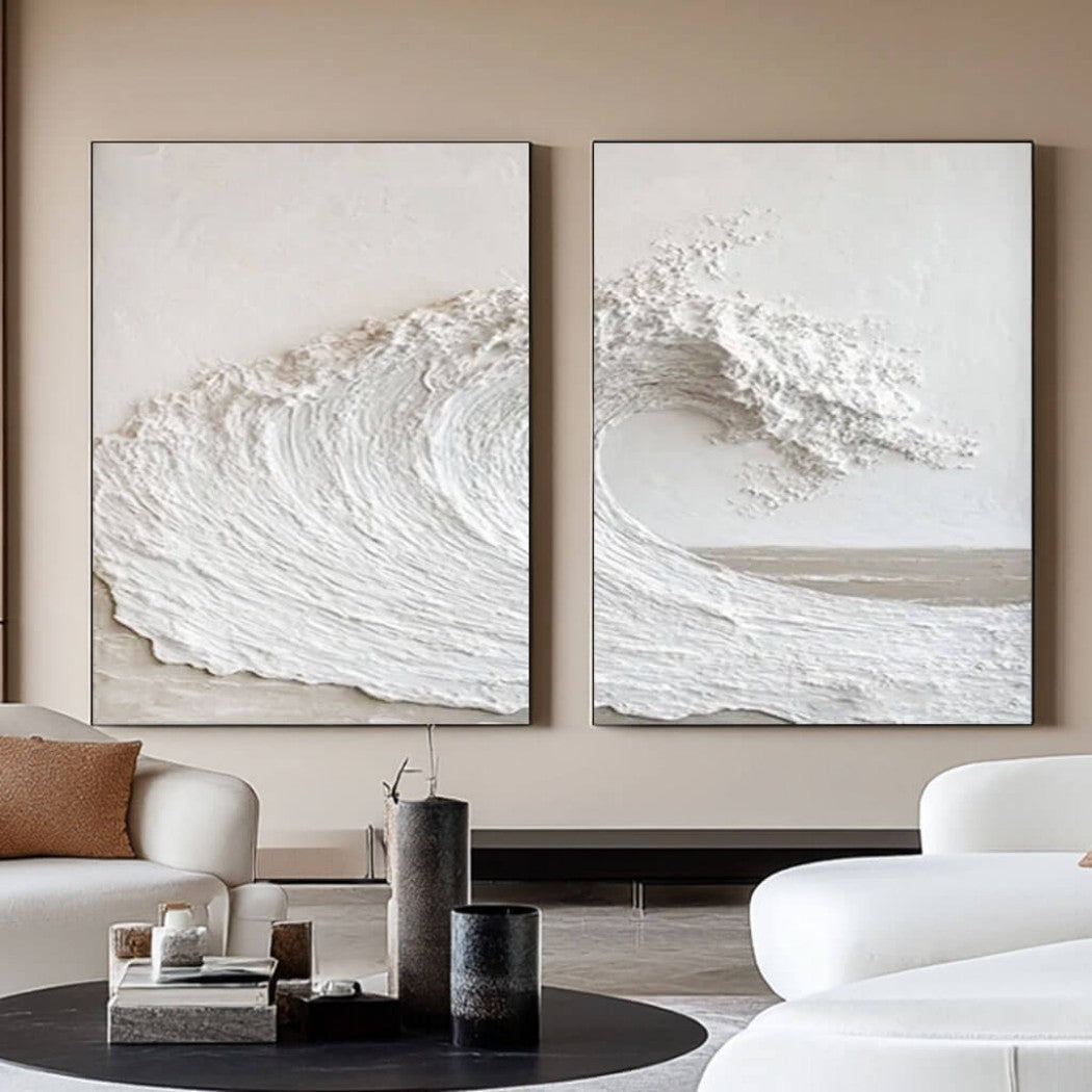 Foam Sculpture – Textured Wave Hand-Painted Diptych