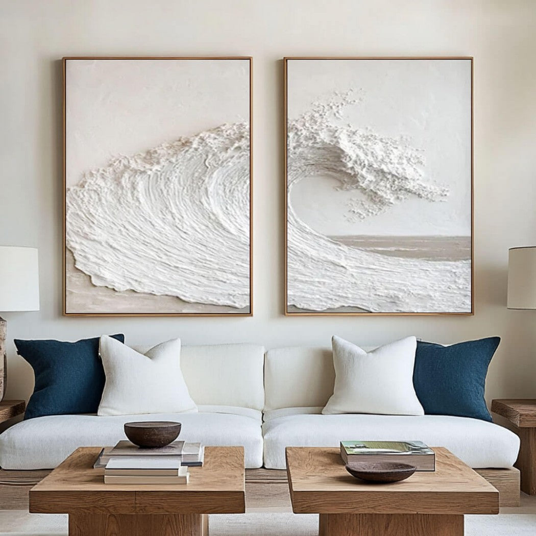 Foam Sculpture – Textured Wave Hand-Painted Diptych