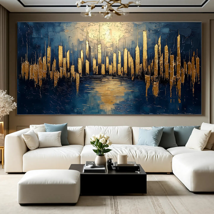 Gilded Skyline – Abstract Textured Hand-Painted Oil Painting