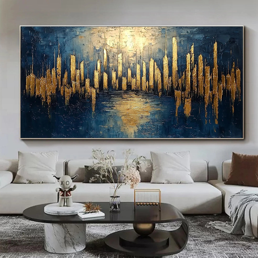 Gilded Skyline – Abstract Textured Hand-Painted Oil Painting