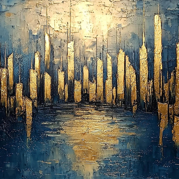 Gilded Skyline – Abstract Textured Hand-Painted Oil Painting