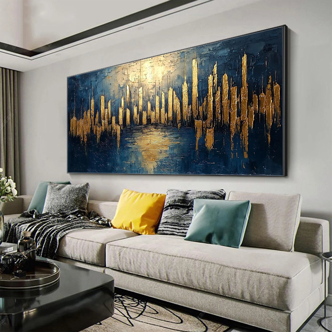 Gilded Skyline – Abstract Textured Hand-Painted Oil Painting