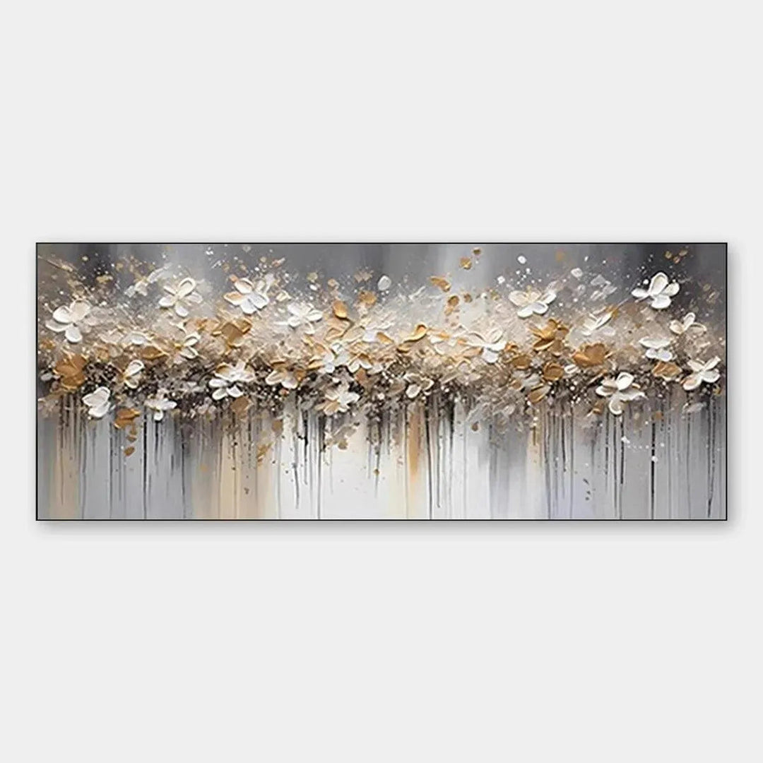 Golden Drift - Horizontal Abstract Floral Impasto Art