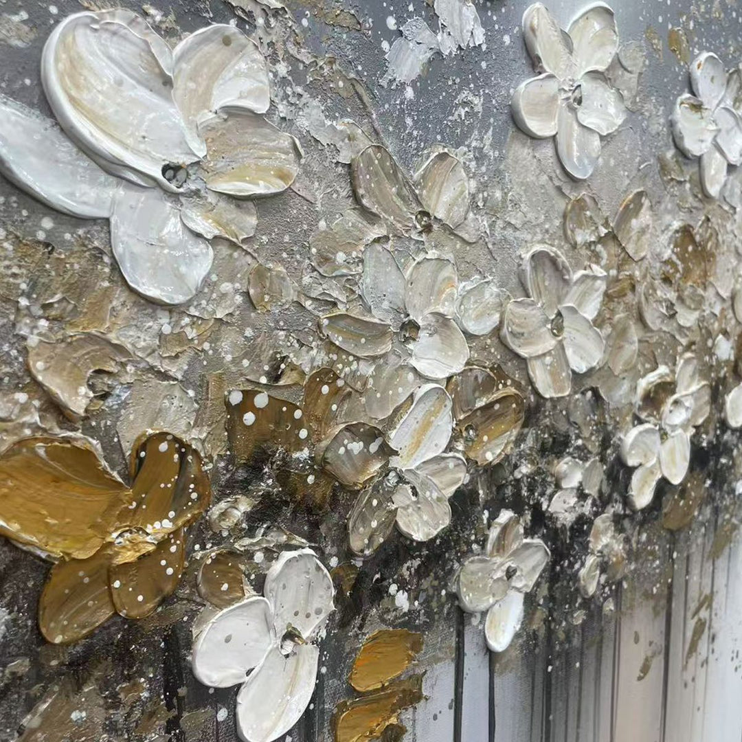Golden Drift - Horizontal Abstract Floral Impasto Art