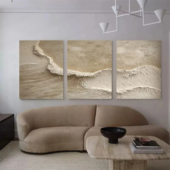 Sandstone Wave - Beige Textured Triptych Wall Art
