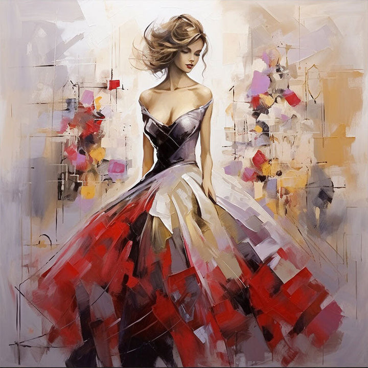 Scarlet Gala - Figurative Abstract Woman Painting