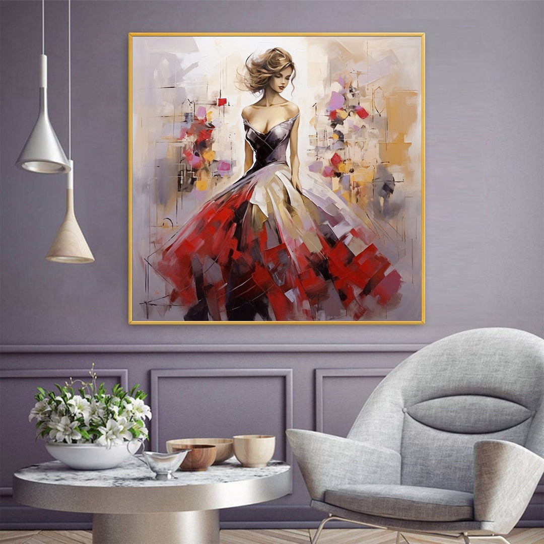 Scarlet Gala - Figurative Abstract Woman Painting