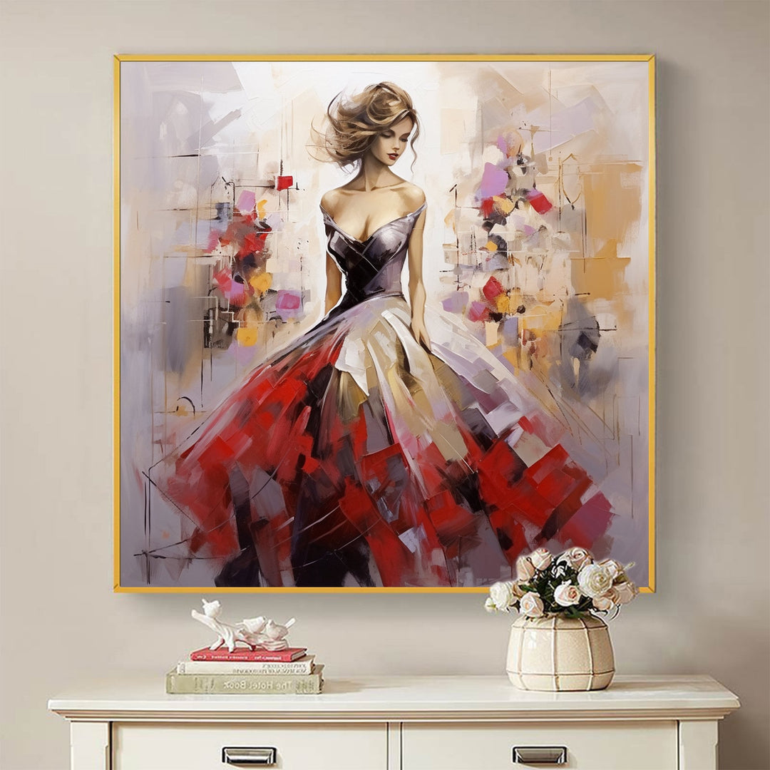 Scarlet Gala - Figurative Abstract Woman Painting