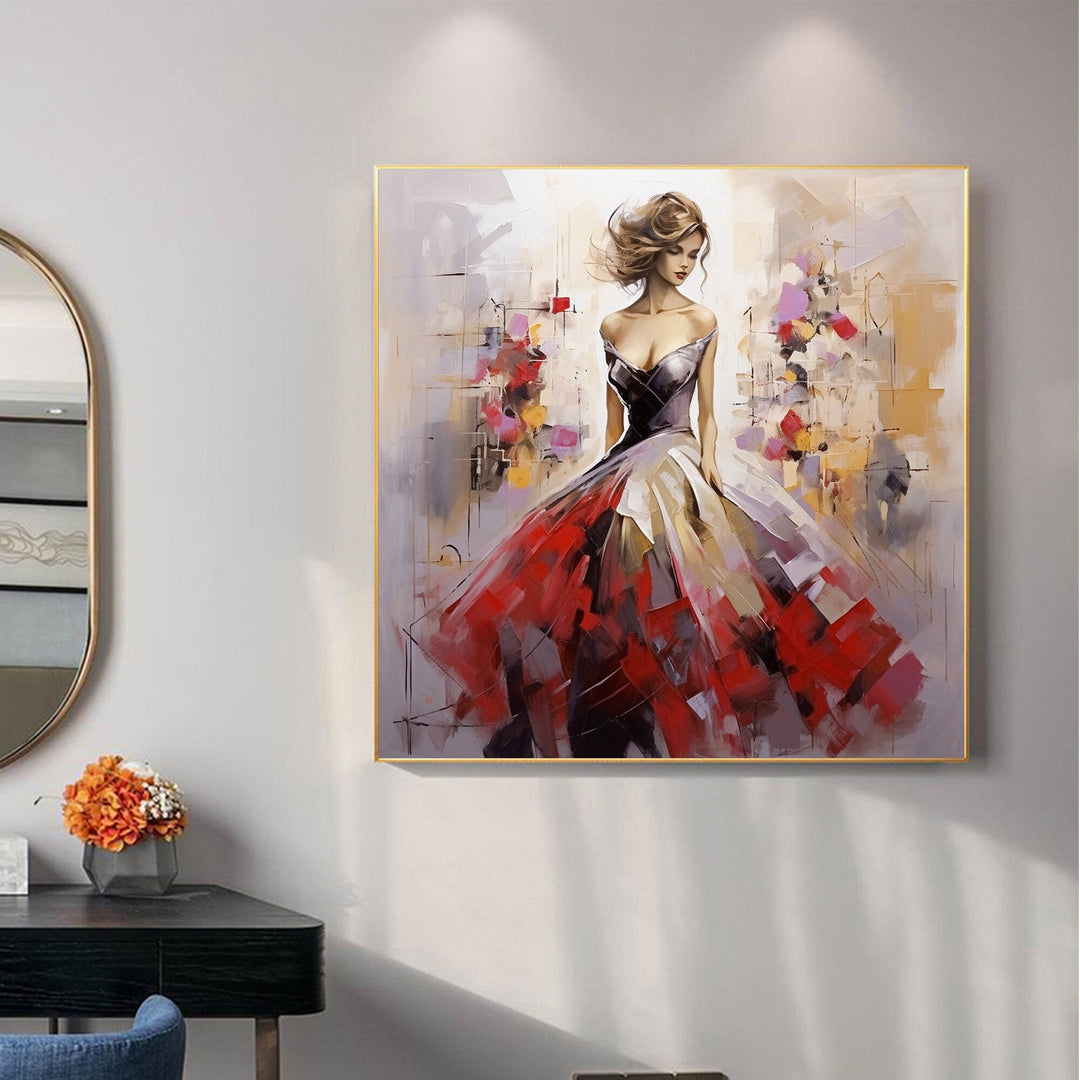 Scarlet Gala - Figurative Abstract Woman Painting
