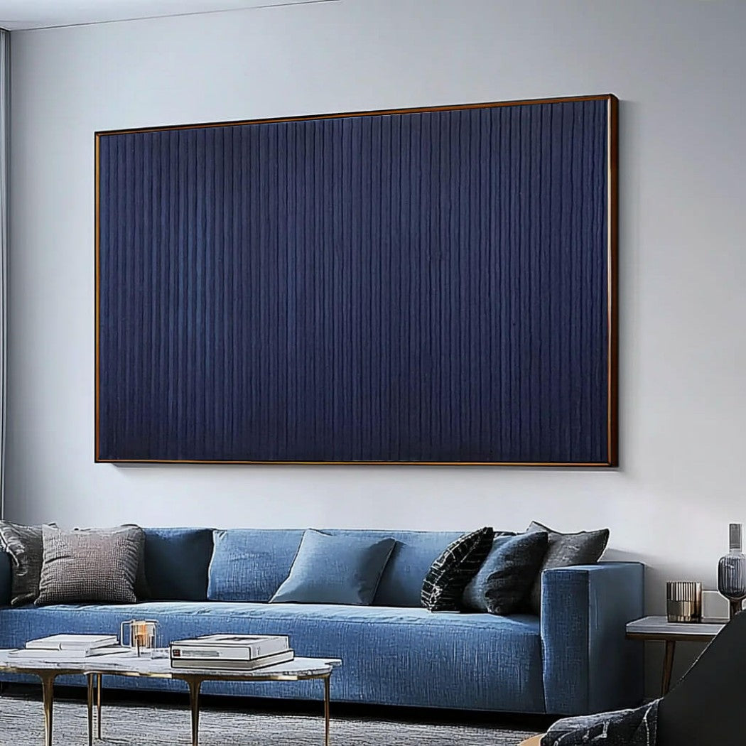 Midnight Pleat – Textured Indigo Hand-Painted Oil Painting
