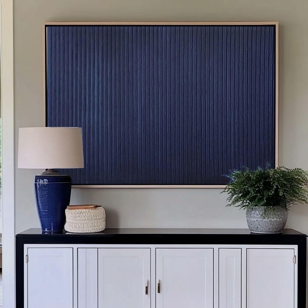 Midnight Pleat – Textured Indigo Hand-Painted Oil Painting