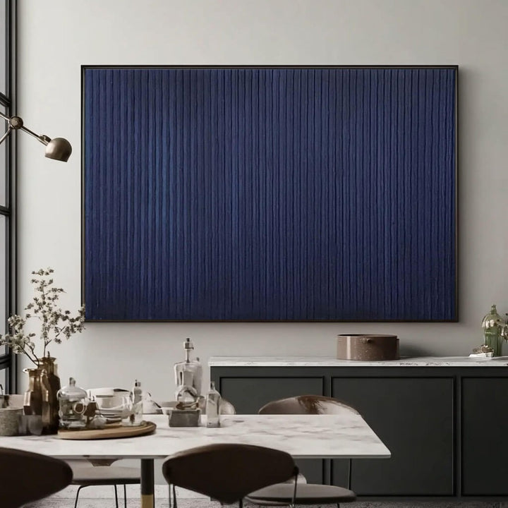 Midnight Pleat – Textured Indigo Hand-Painted Oil Painting