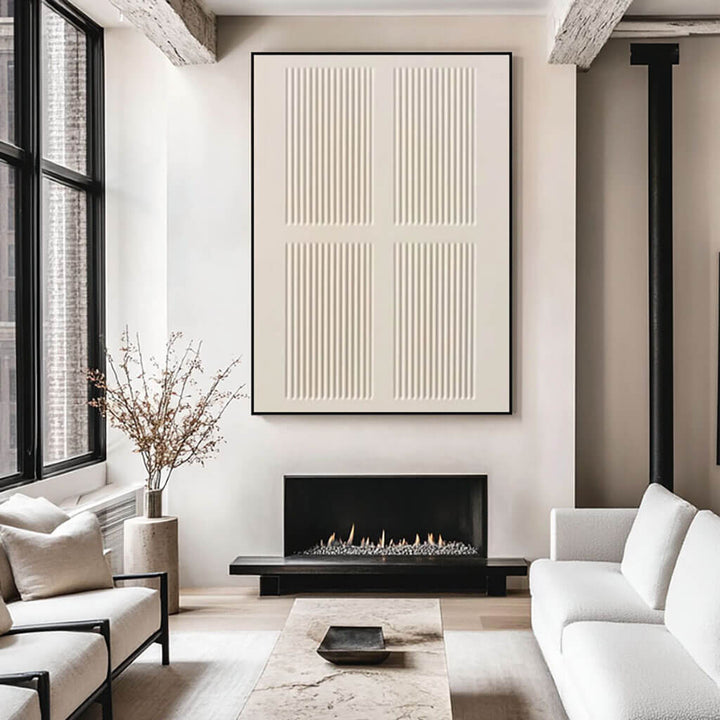 Quad Grid Relief – Minimalist Hand-Painted Oil Painting