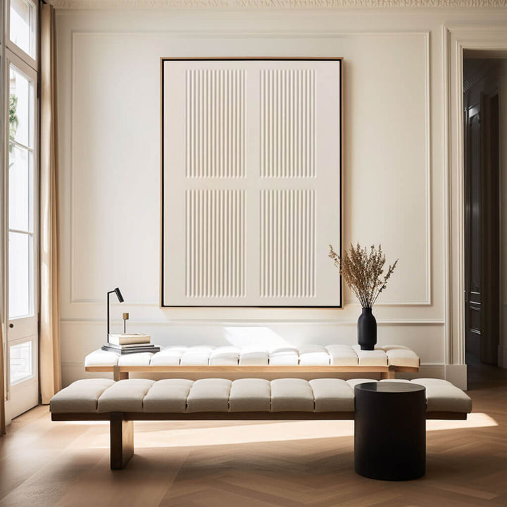 Quad Grid Relief – Minimalist Hand-Painted Oil Painting