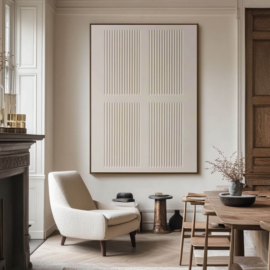 Quad Grid Relief – Minimalist Hand-Painted Oil Painting