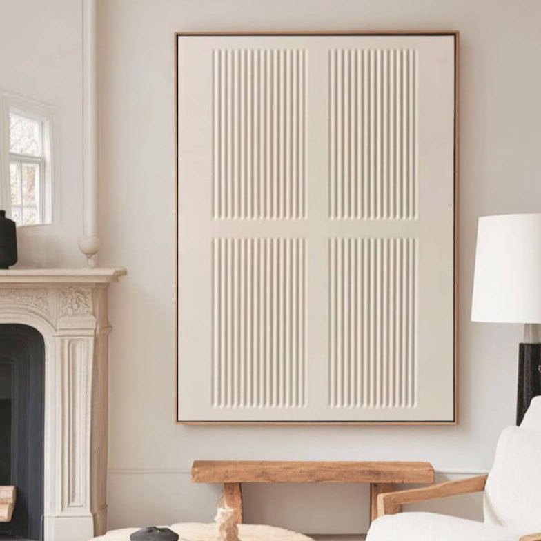 Quad Grid Relief – Minimalist Hand-Painted Oil Painting