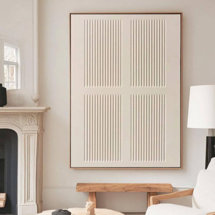 Quad Grid Relief – Minimalist Hand-Painted Oil Painting