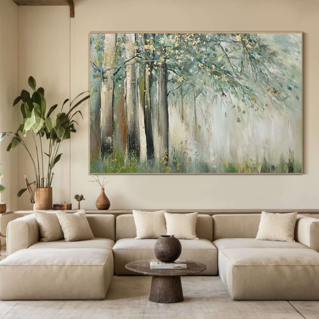 Misty Grove – Gold Leaf Forest Hand-Painted Oil Painting