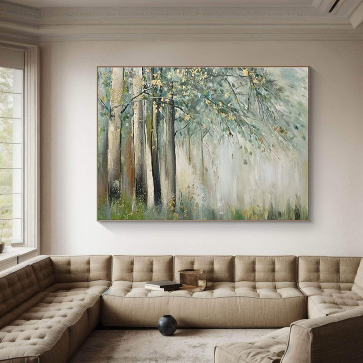 Misty Grove – Gold Leaf Forest Hand-Painted Oil Painting