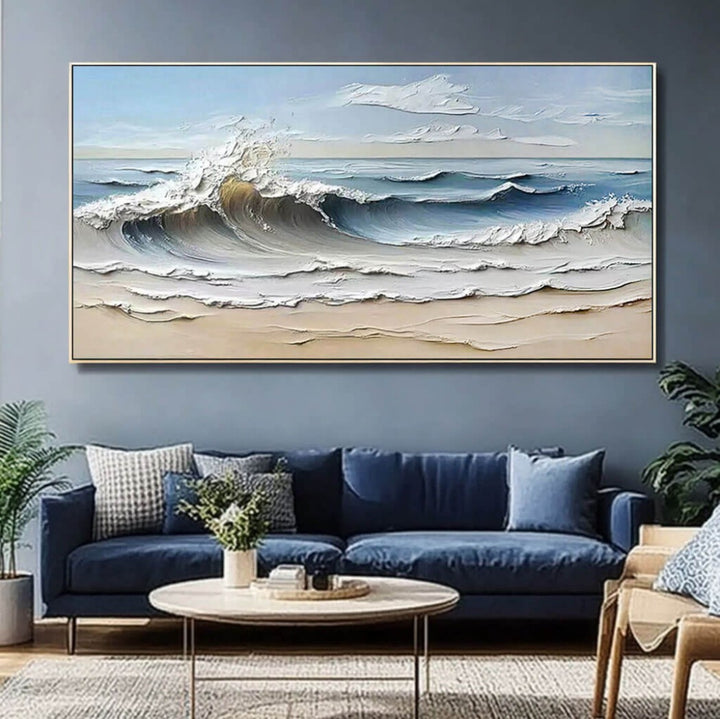 Shoreline Drama – Textured Wave Hand-Painted Oil Painting