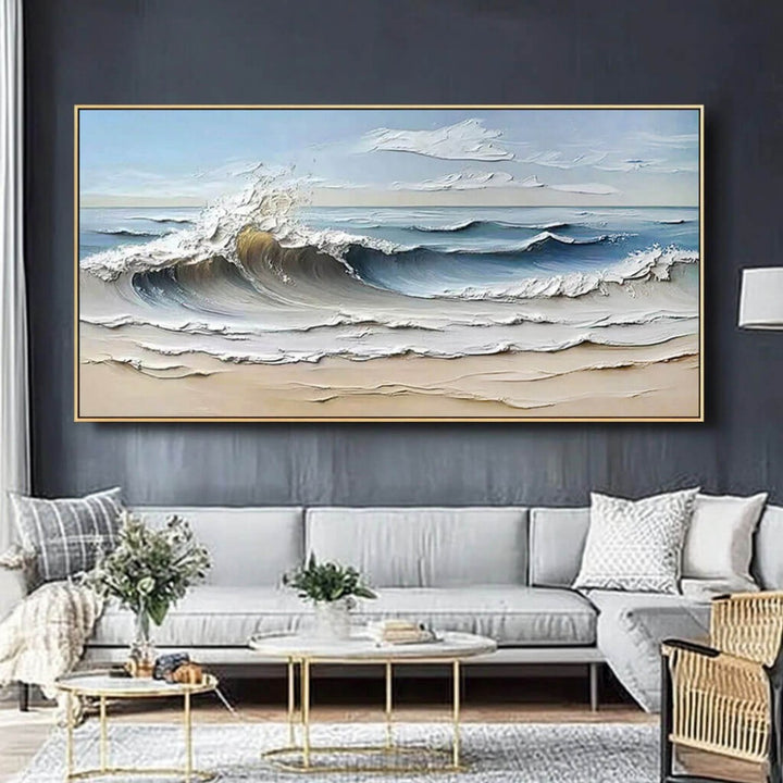 Shoreline Drama – Textured Wave Hand-Painted Oil Painting